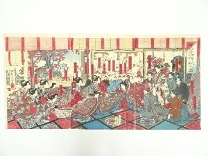 明治期　後藤芳景　皇子御降誕之図　3枚続　手摺木版画